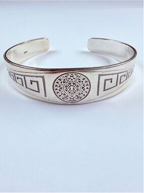 Aztec Maze Greek Key Meander Takala 925 Sterling Silver Cuff Vintage Bracelet